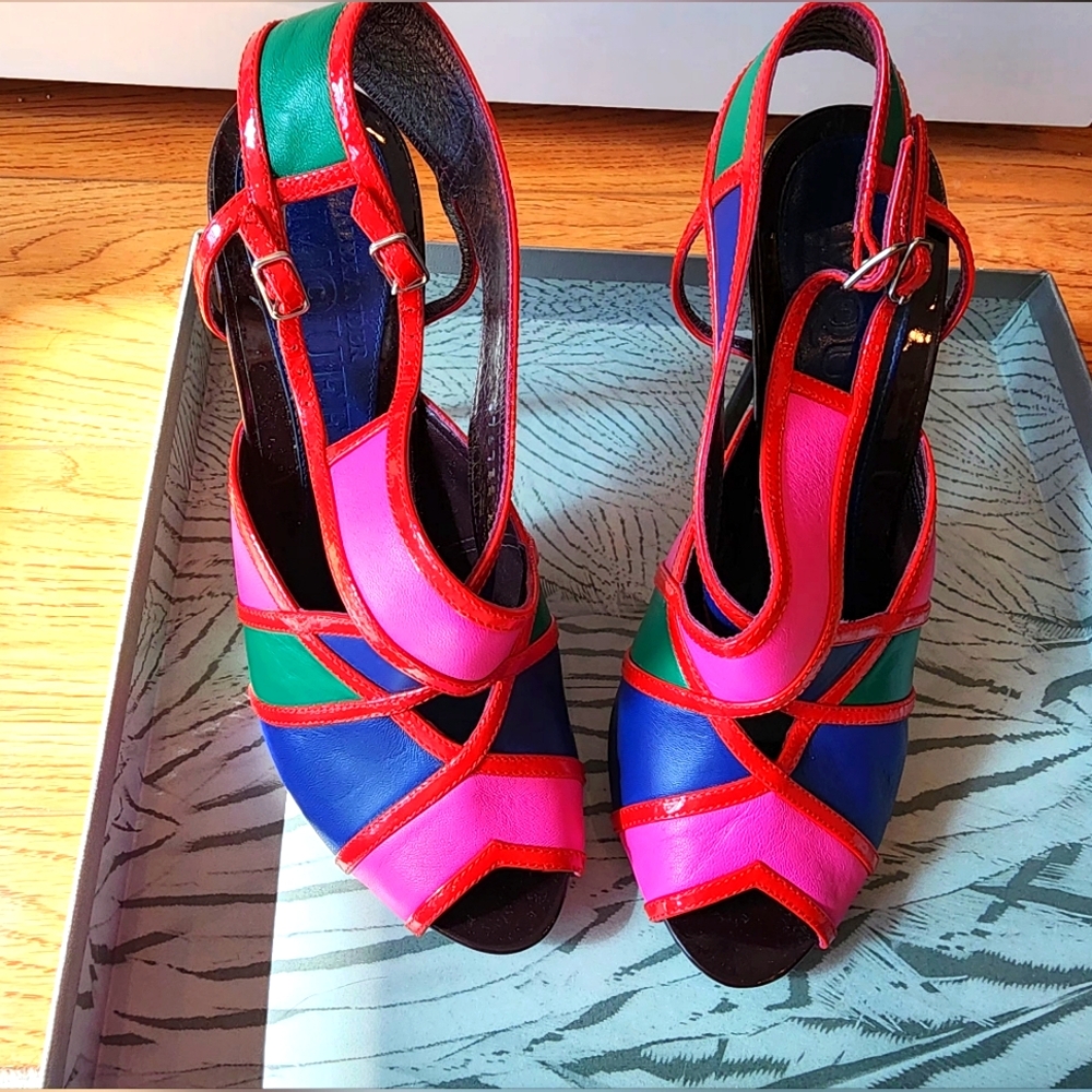 Alexander McQueen Color Block Leather High Heel Sandal EU 38 US Size 7.5-8